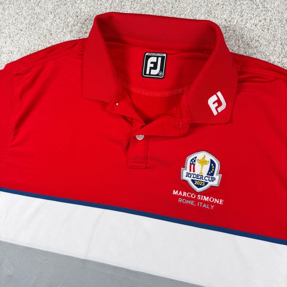 FootJoy Polo Shirt Mens Medium Red Ryder Cup 2023 Marco Simone Golf Athletic Fit